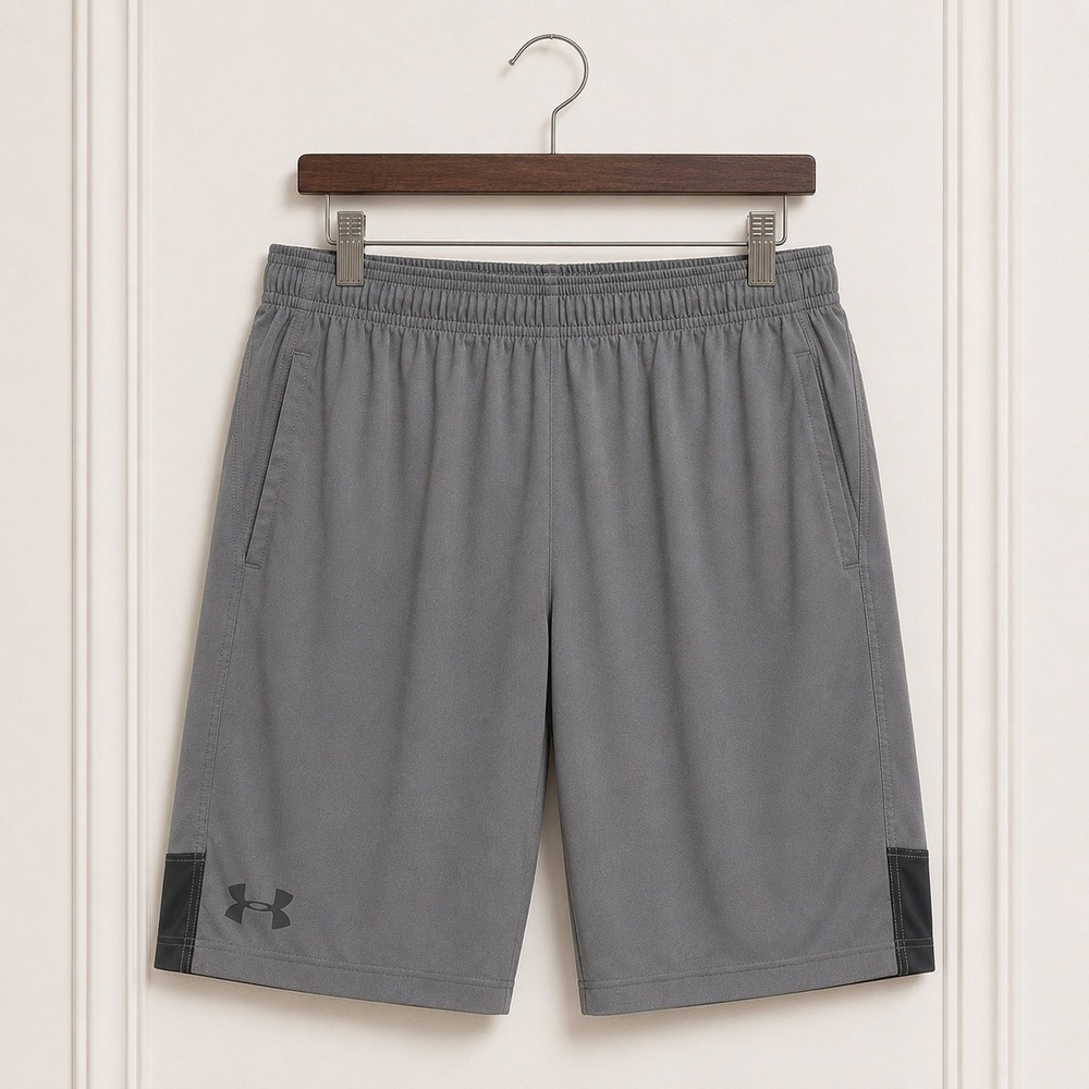 Under Armour Mens Grey Athletic Training Shorts Elastic Waist Pockets Small
